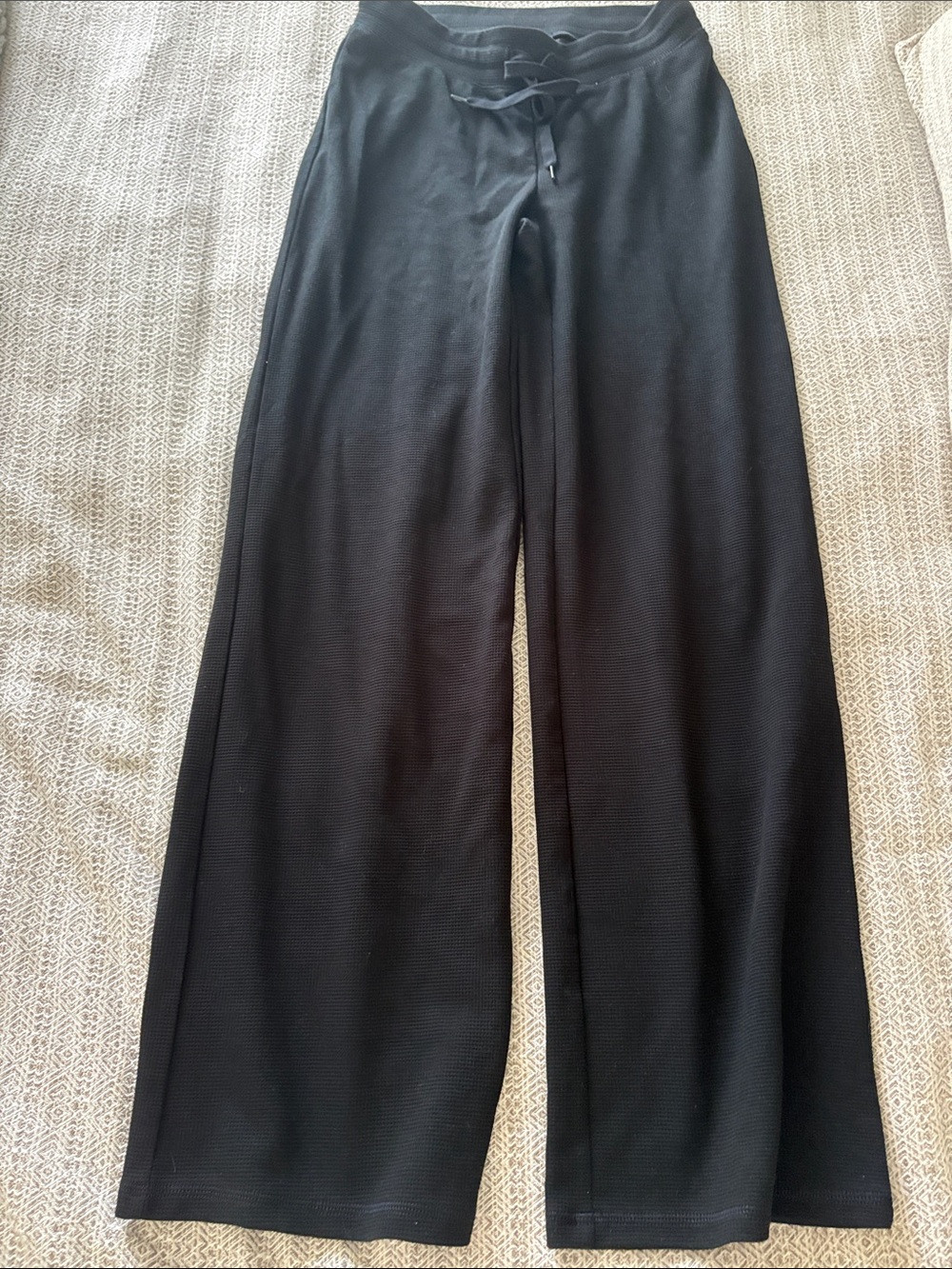 TNA Black Wide-Leg Waffle Lounge Pants with Drawstring